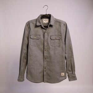 Bellfield Men's Long Sleeve Button Up Shirt Gray Herringbone Tweed Size M